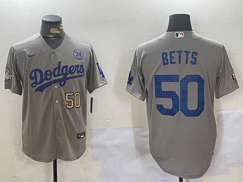 Men Los Angeles Dodgers #50 Betts Grey Game 2024 Nike MLB Jersey style 11204->los angeles dodgers->MLB Jersey